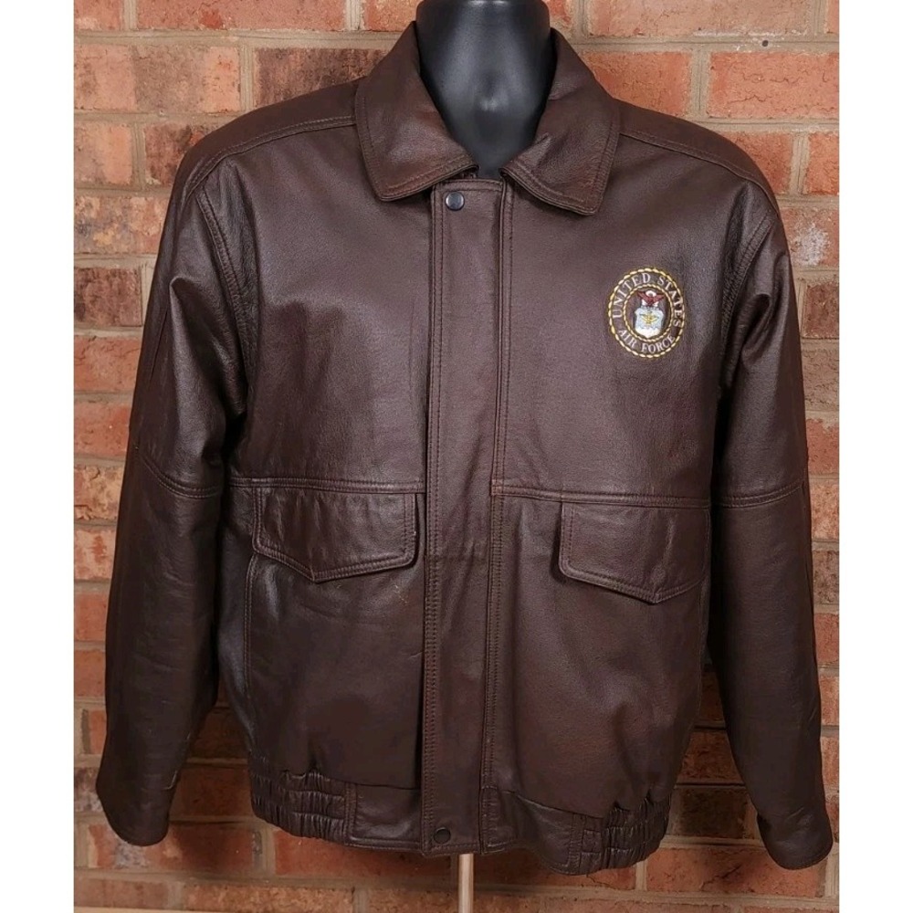 USAF Burks Bay Leather Jacket Size Medium US Air Force Brown Bomber 90s Vintage